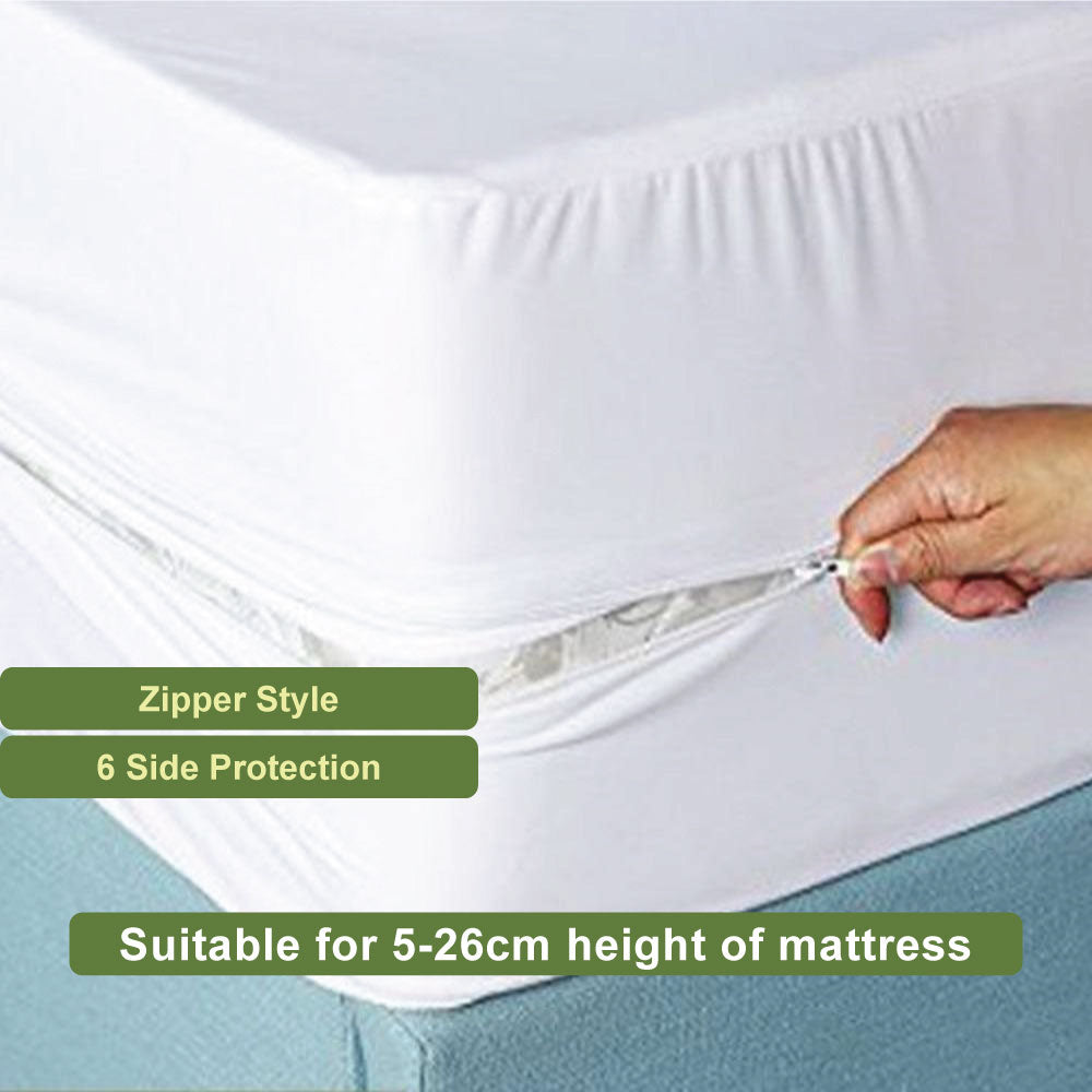 Waterproof Mattress Cover | Protector | Zippered | White | Double Bed | King Size