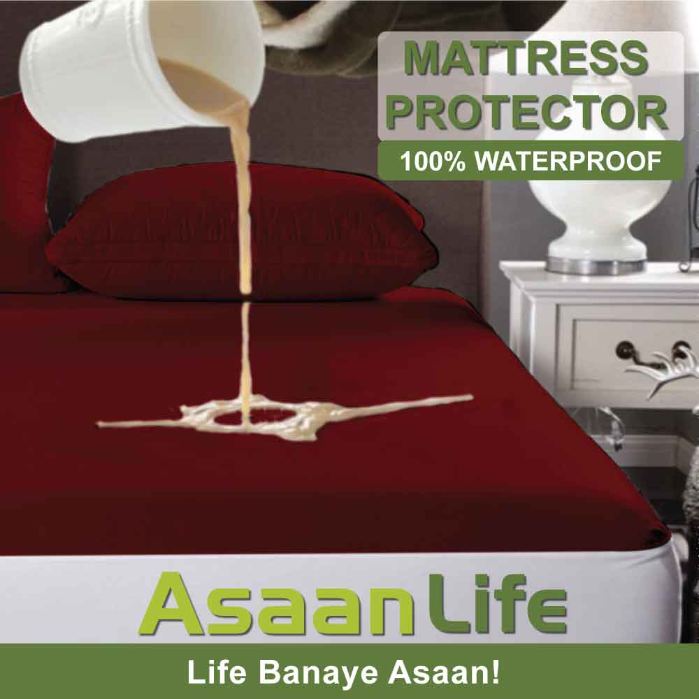 Waterproof Mattress Cover | Protector | Maroon | Double Bed | King Size