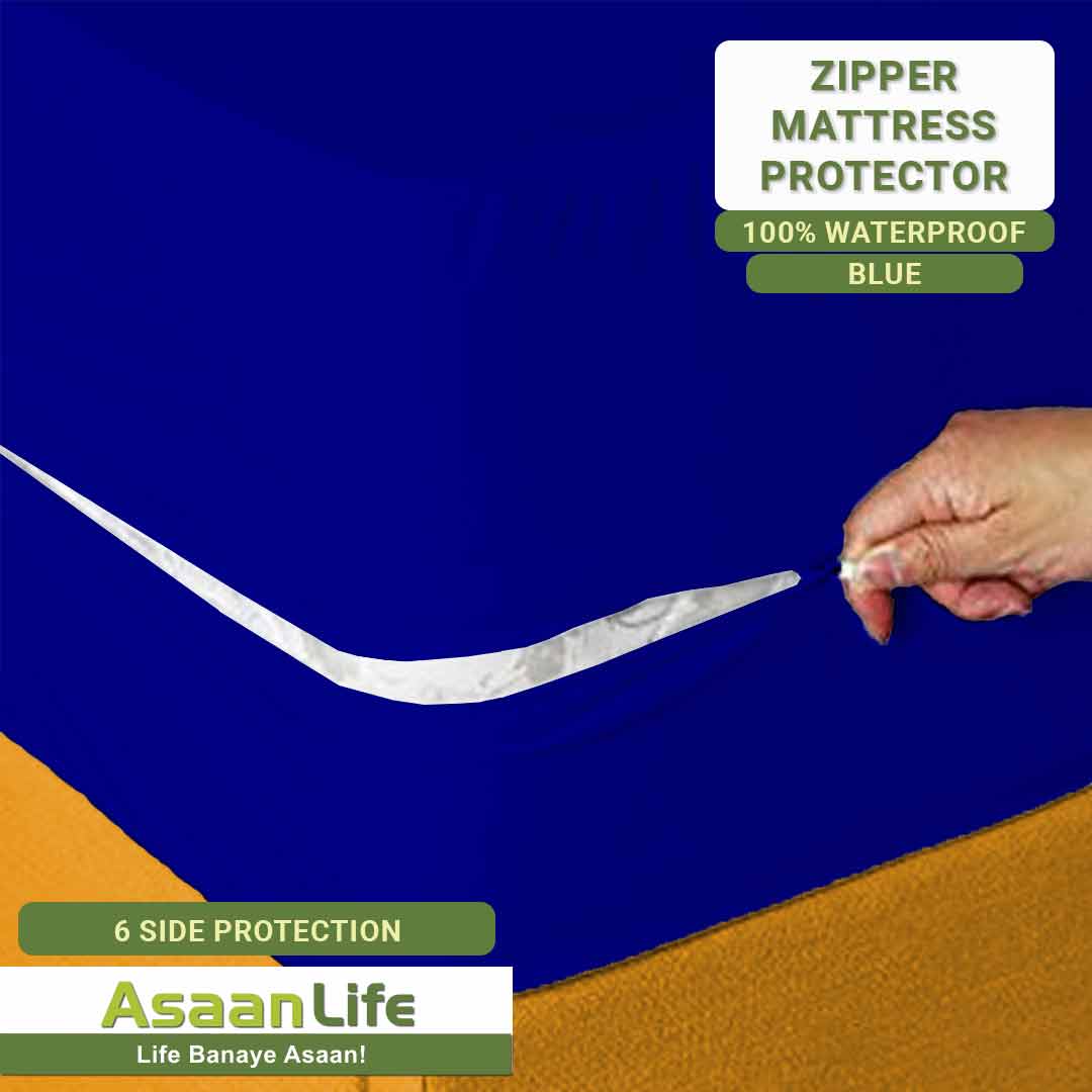 Waterproof Mattress Cover | Protector | Zippered | Blue | Double Bed | King Size