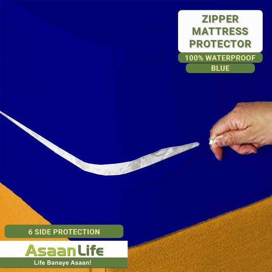 Waterproof Mattress Cover | Protector | Zippered | Blue | Double Bed | King Size