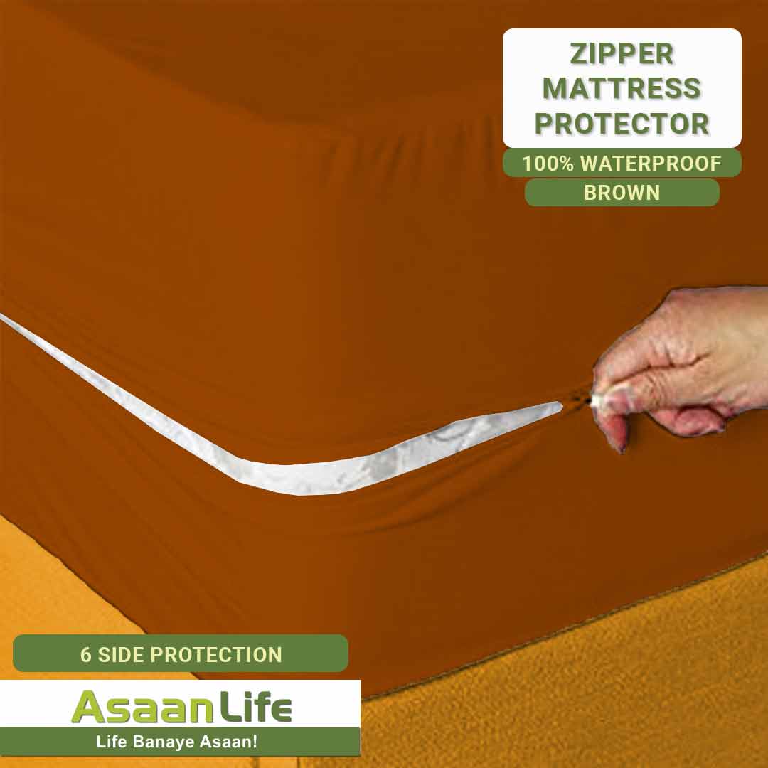 Waterproof Mattress Cover | Protector | Zippered | Brown | Double Bed | King Size