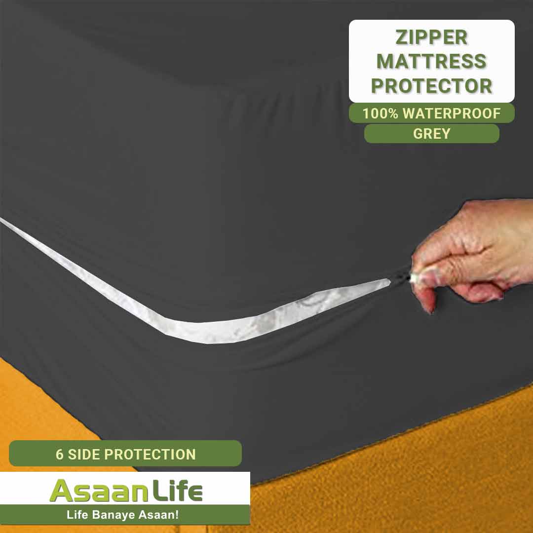 Waterproof Mattress Cover | Protector | Zippered | Grey | Double Bed | King Size