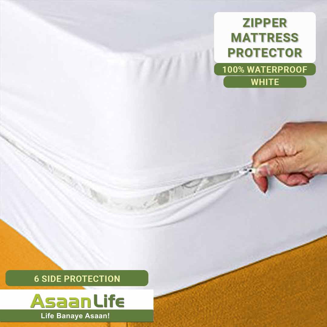 Waterproof Mattress Cover | Protector | Zippered | White | Double Bed | King Size