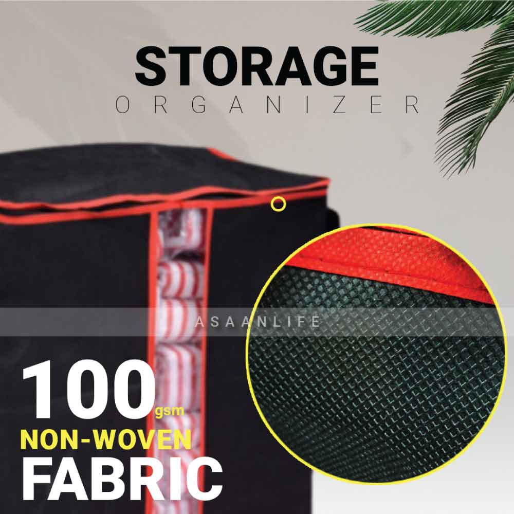 Extra Large Capacity Storage Organizer Bag in Black color made by 100GSM oxford non-woven material by asaanlife.pk, essential for people having new born baby, infants, child, elderly people, patients, and for pet lovers.