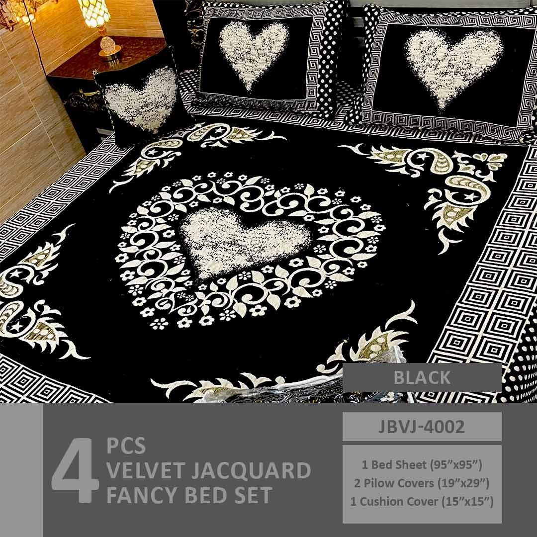 Asaan Life | 4 Pcs Velvet Jacquard Fancy Bed Set