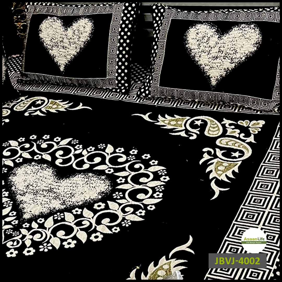 Asaan Life | 4 Pcs Velvet Jacquard Fancy Bed Set