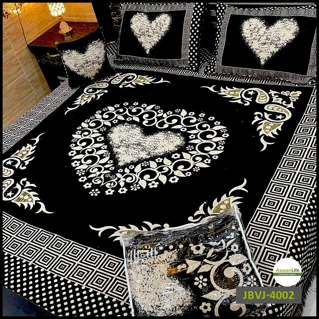 Asaan Life | 4 Pcs Velvet Jacquard Fancy Bed Set