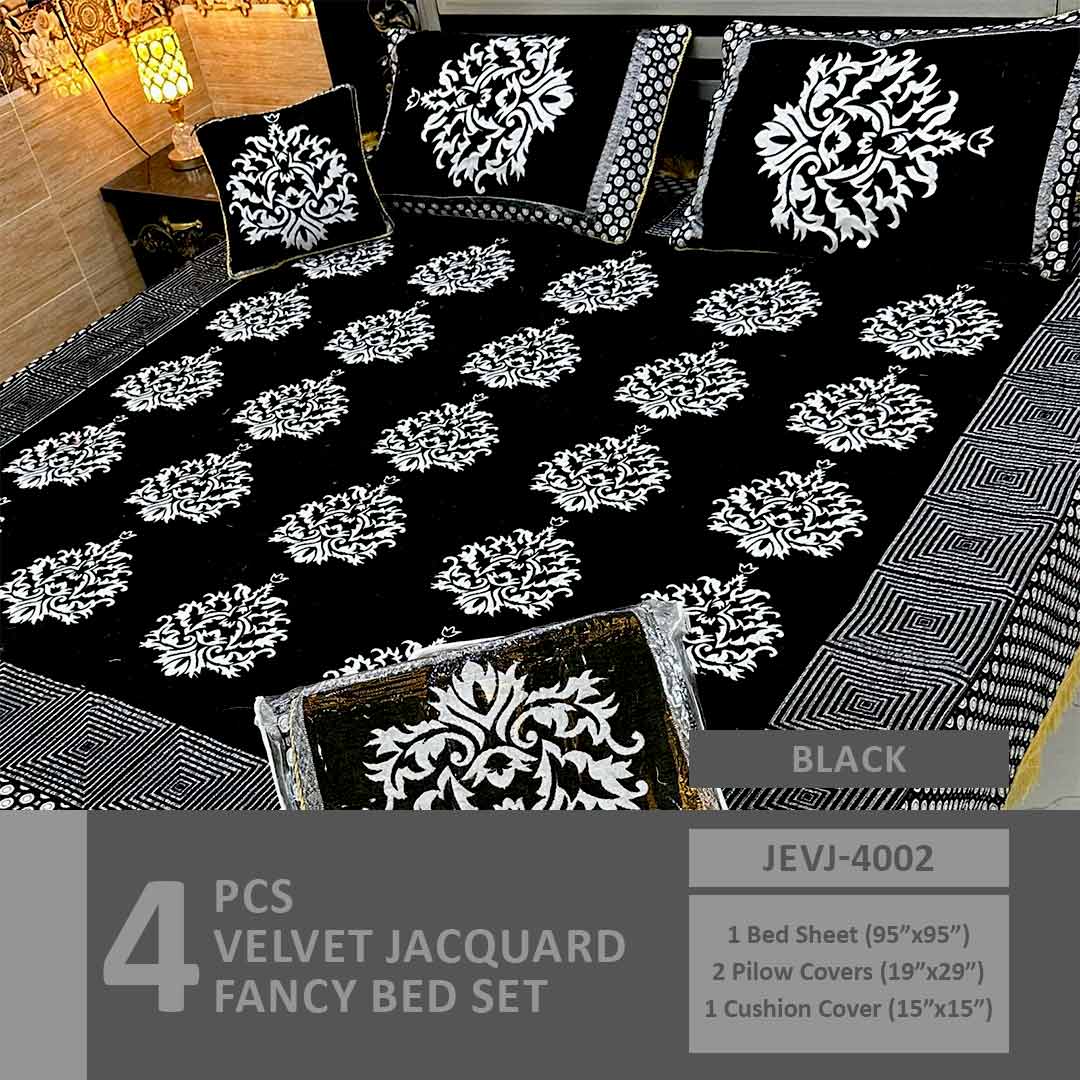Asaan Life | 4 Pcs Velvet Jacquard Fancy Bed Set