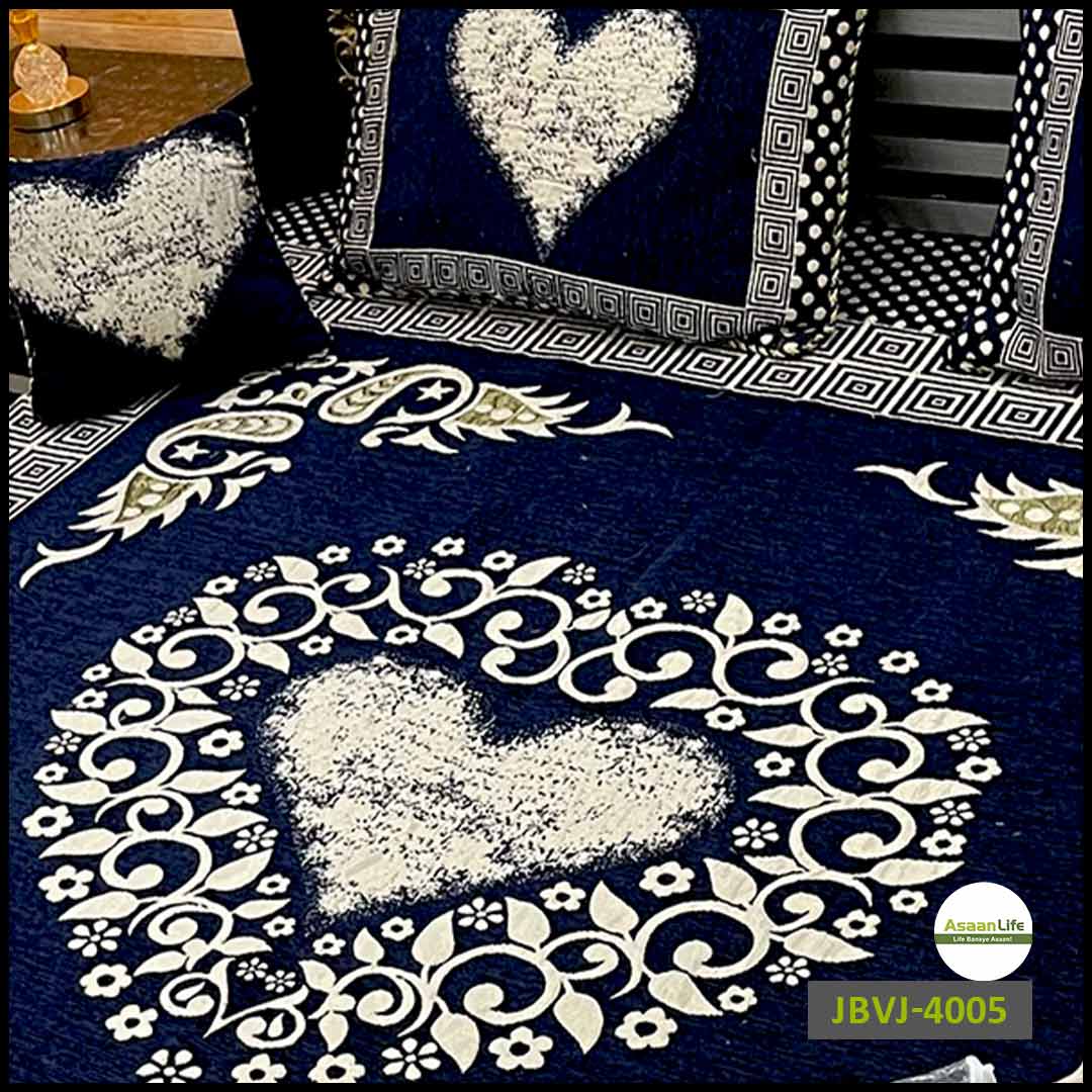 4 Pcs Velvet Jacquard Fancy Bed Set | Blue | JBVJ-4005