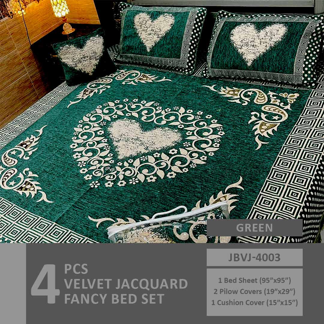 Asaan Life | 4 Pcs Velvet Jacquard Fancy Bed Set