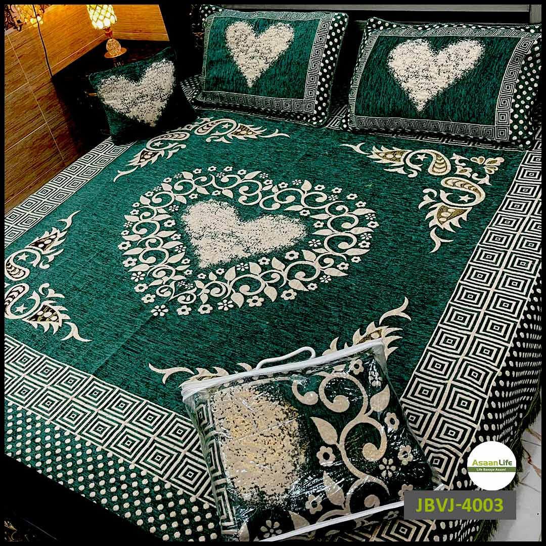 Asaan Life | 4 Pcs Velvet Jacquard Fancy Bed Set