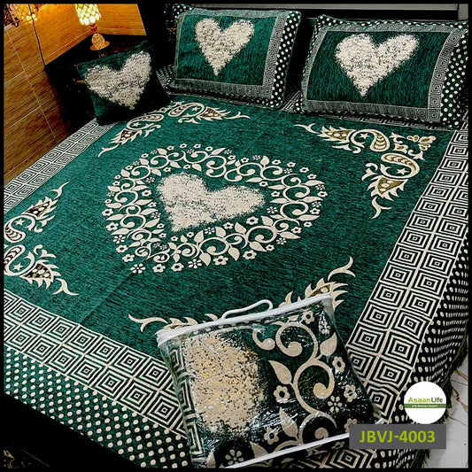 Asaan Life | 4 Pcs Velvet Jacquard Fancy Bed Set