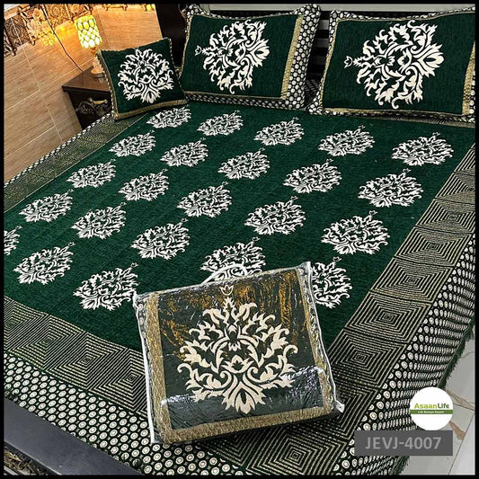 Asaan Life | 4 Pcs Velvet Jacquard Fancy Bed Set