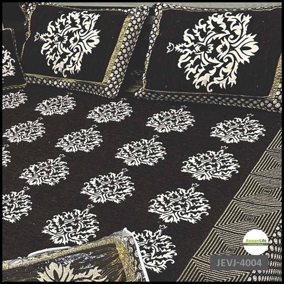 Asaan Life | 4 Pcs Velvet Jacquard Fancy Bed Set