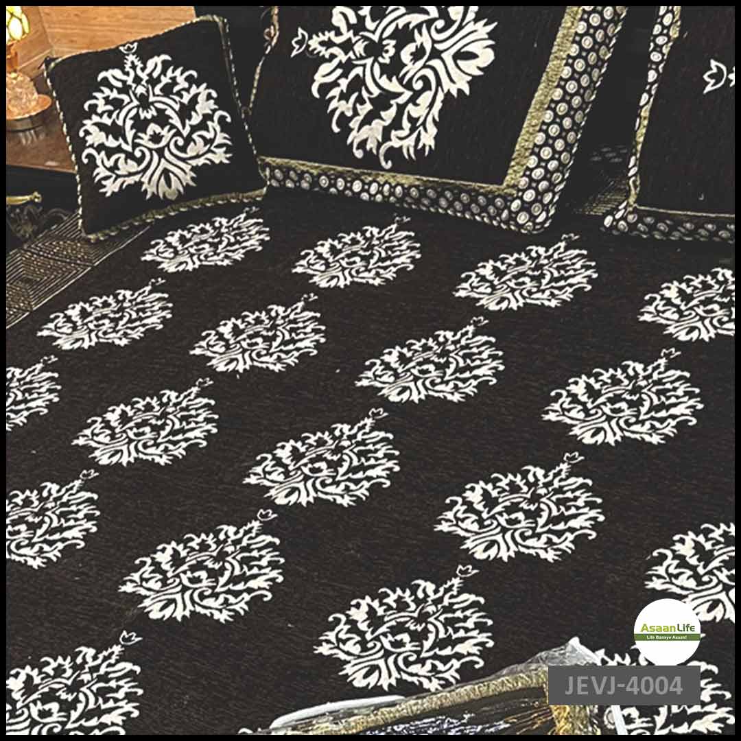 Asaan Life | 4 Pcs Velvet Jacquard Fancy Bed Set