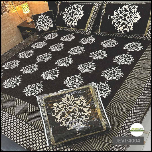 Asaan Life | 4 Pcs Velvet Jacquard Fancy Bed Set