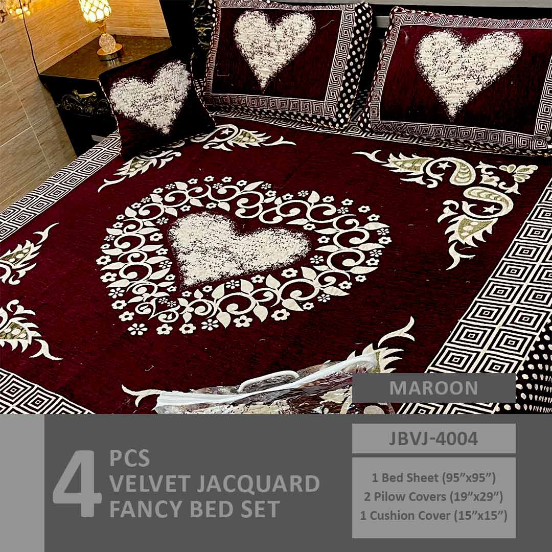 Asaan Life | 4 Pcs Velvet Jacquard Fancy Bed Set