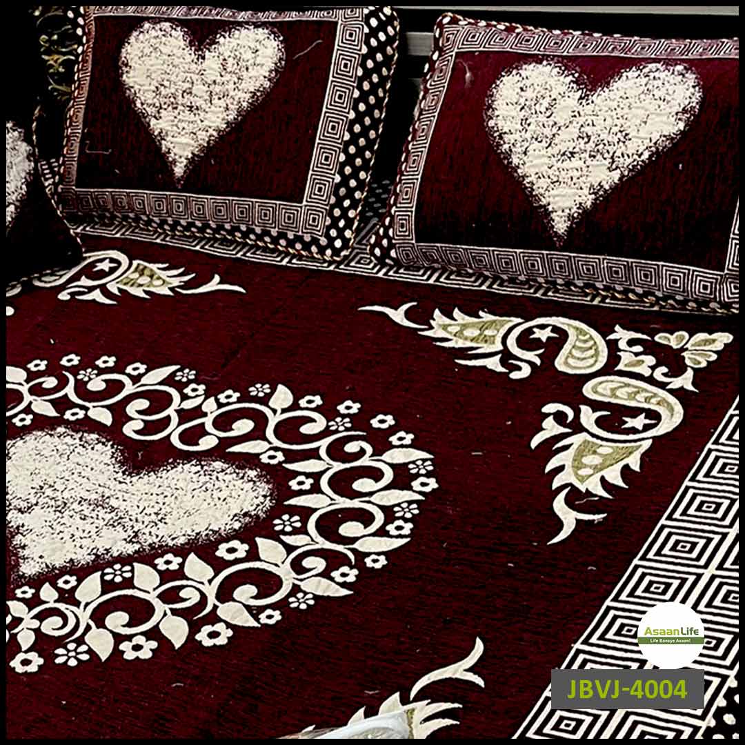 Asaan Life | 4 Pcs Velvet Jacquard Fancy Bed Set