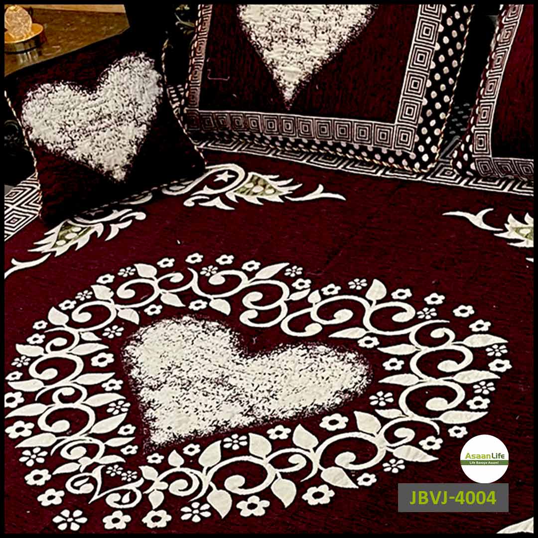 Asaan Life | 4 Pcs Velvet Jacquard Fancy Bed Set