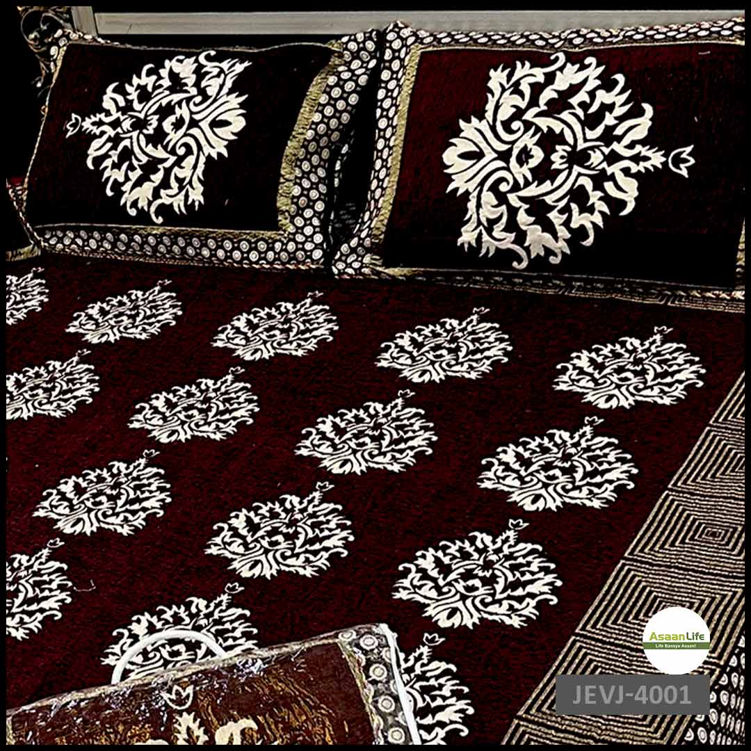 Asaan Life | 4 Pcs Velvet Jacquard Fancy Bed Set