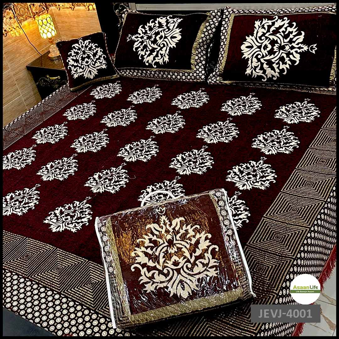 Asaan Life | 4 Pcs Velvet Jacquard Fancy Bed Set