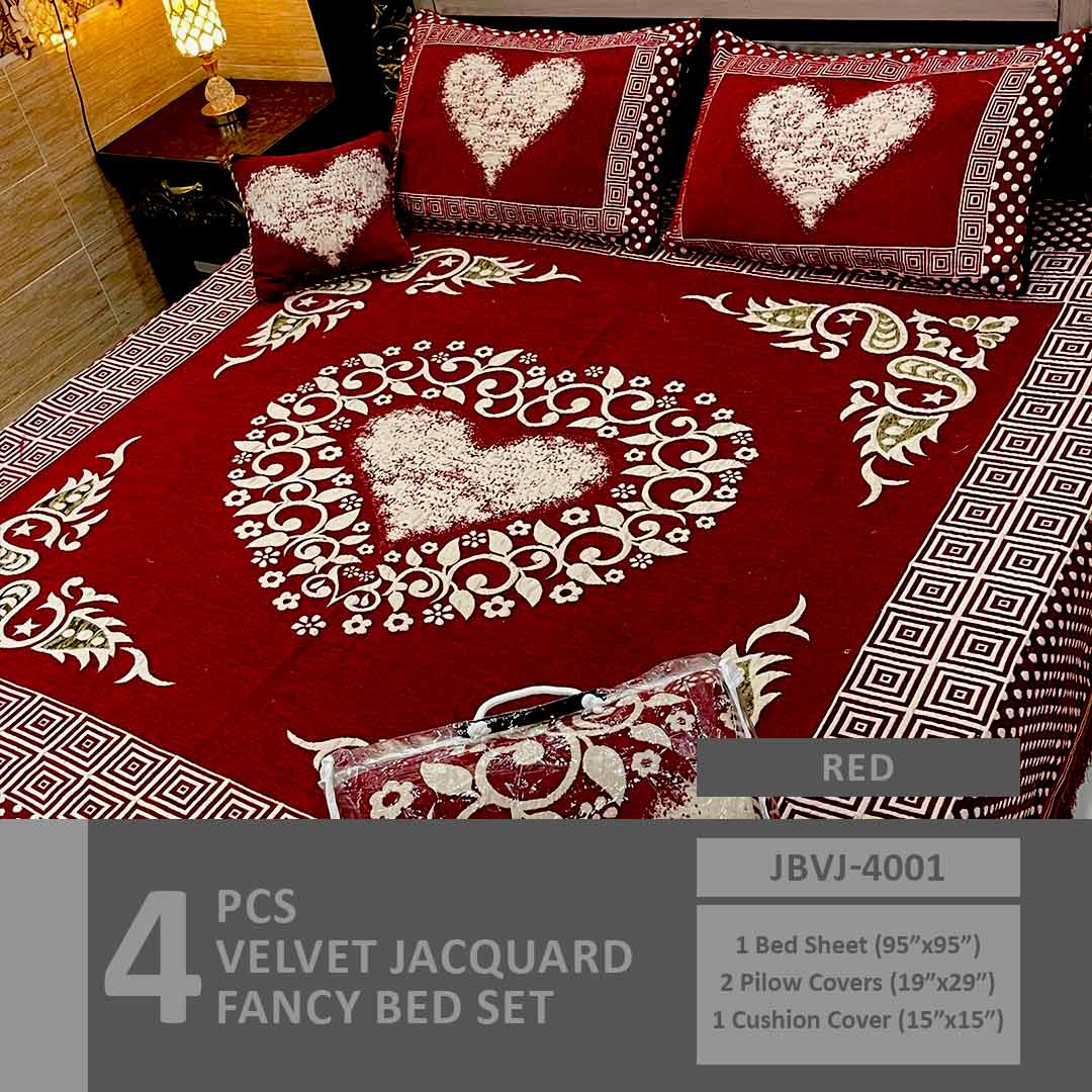 Asaan Life | 4 Pcs Velvet Jacquard Fancy Bed Set