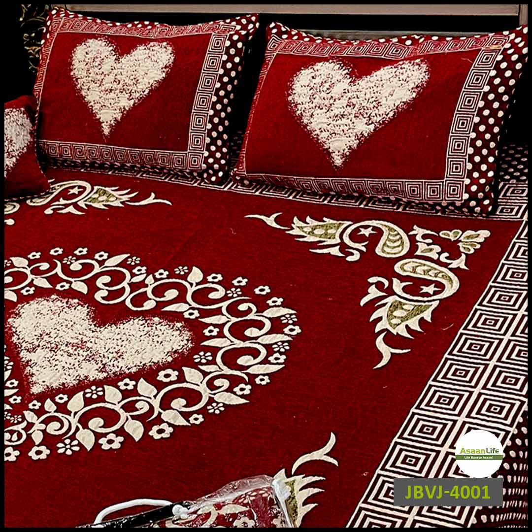 Asaan Life | 4 Pcs Velvet Jacquard Fancy Bed Set