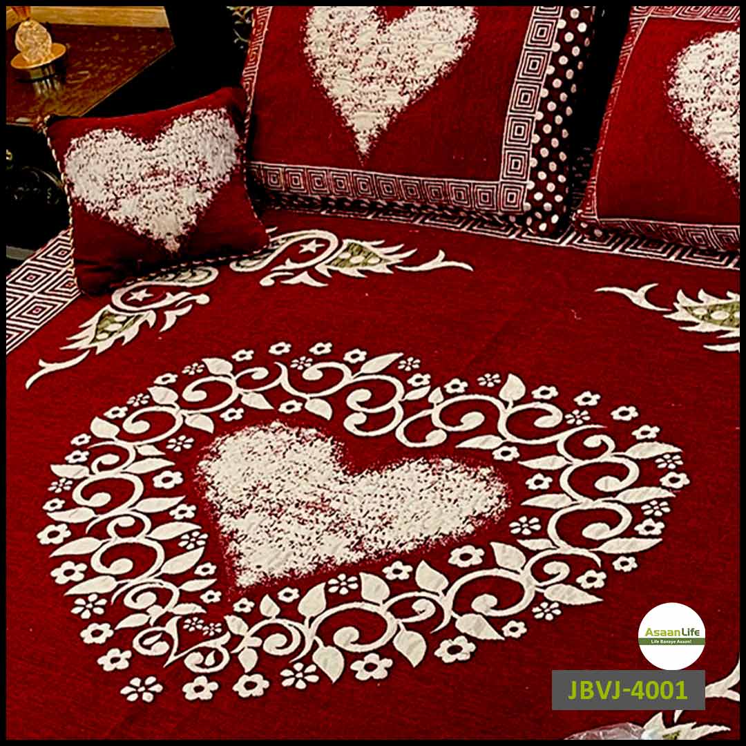 Asaan Life | 4 Pcs Velvet Jacquard Fancy Bed Set