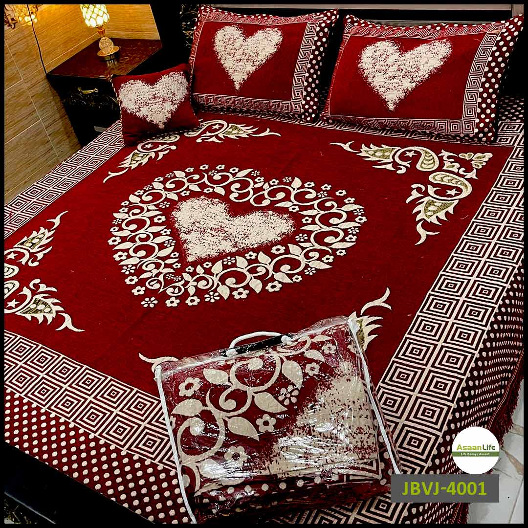 Asaan Life | 4 Pcs Velvet Jacquard Fancy Bed Set