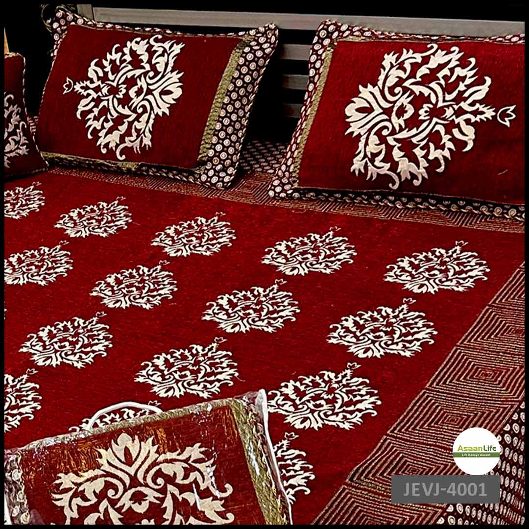 Asaan Life | 4 Pcs Velvet Jacquard Fancy Bed Set