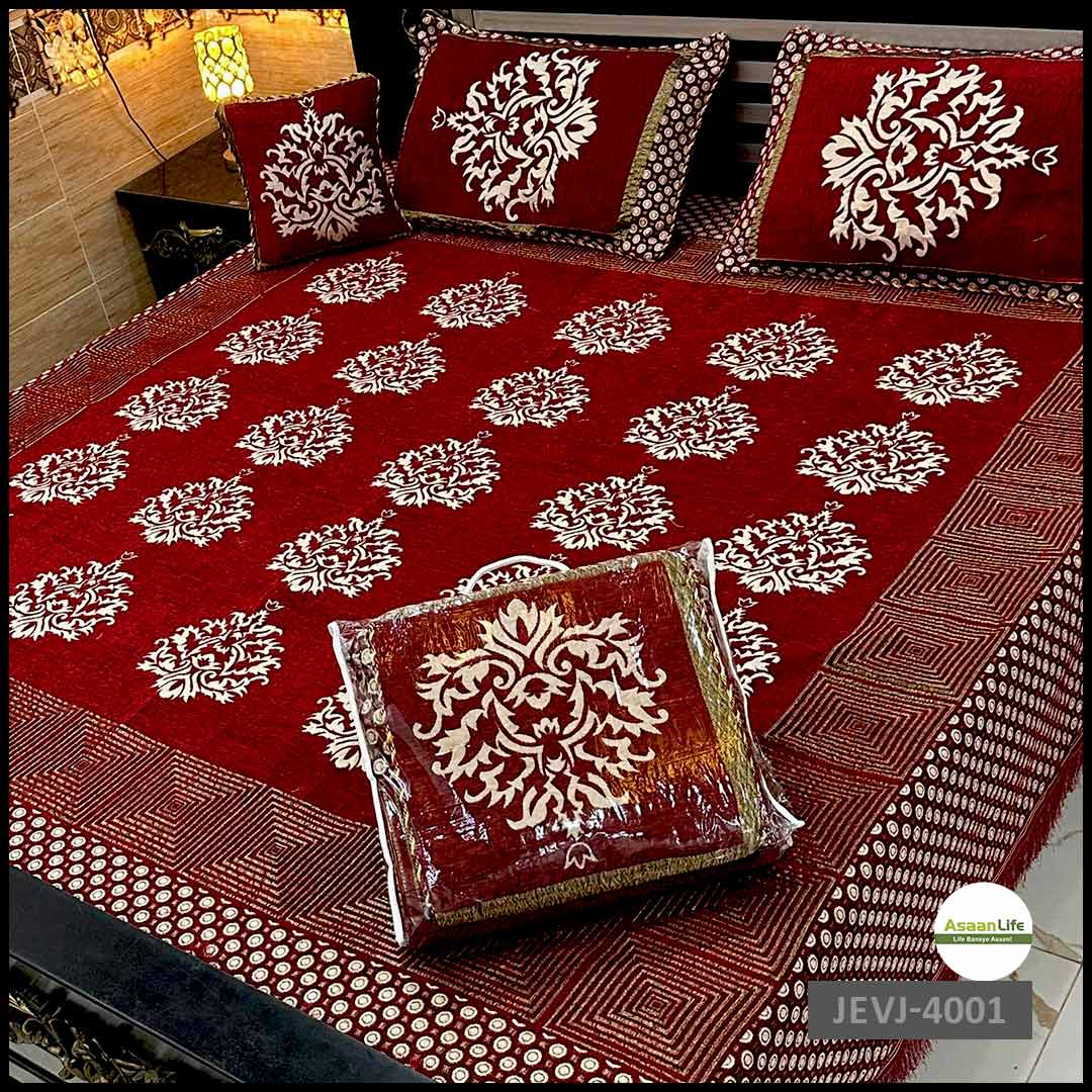 Asaan Life | 4 Pcs Velvet Jacquard Fancy Bed Set