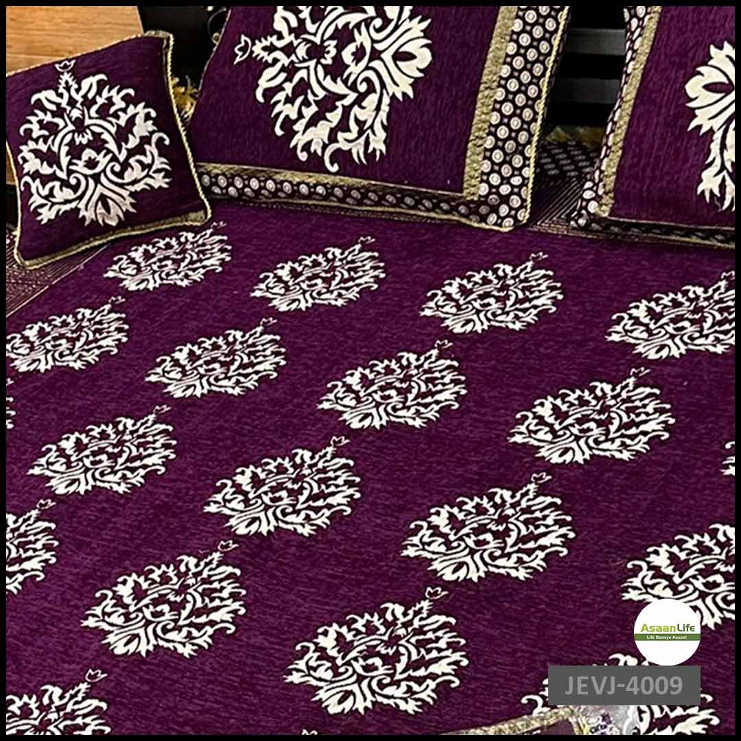 Asaan Life | 4 Pcs Velvet Jacquard Fancy Bed Set