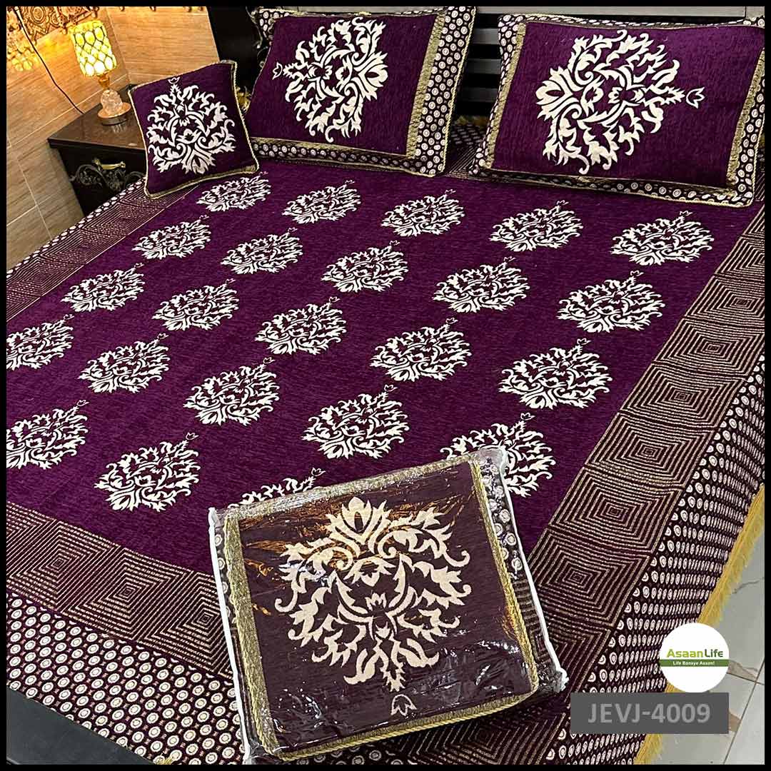 Asaan Life | 4 Pcs Velvet Jacquard Fancy Bed Set