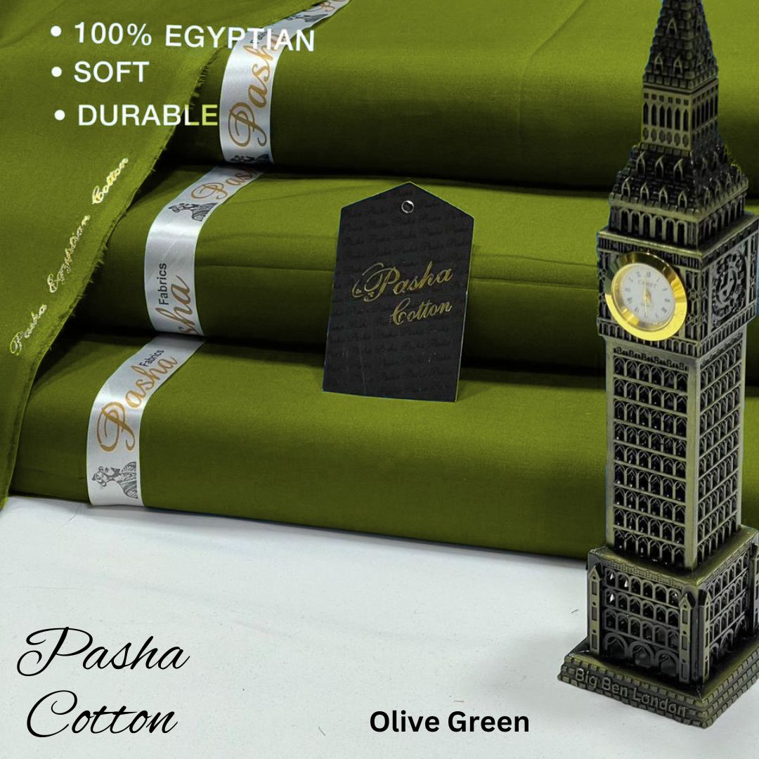 PASHA Premium Quality Soft Cotton Unstitched Suit for Men | Olive Green