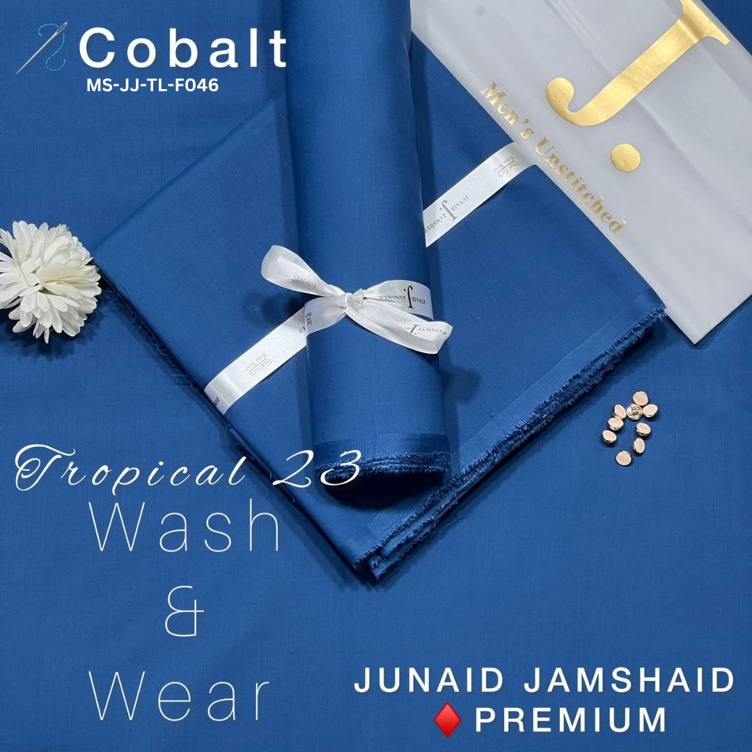 J Dot Premium Summer Tropical Unstitched Suit for Men | Cobalt | MS-JJ-WW-F046