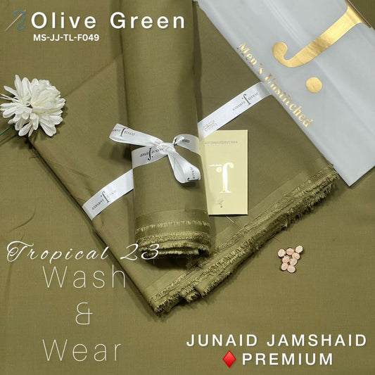 J Dot Premium Summer Tropical Unstitched Suit for Men | Olive Green | MS-JJ-WW-F049