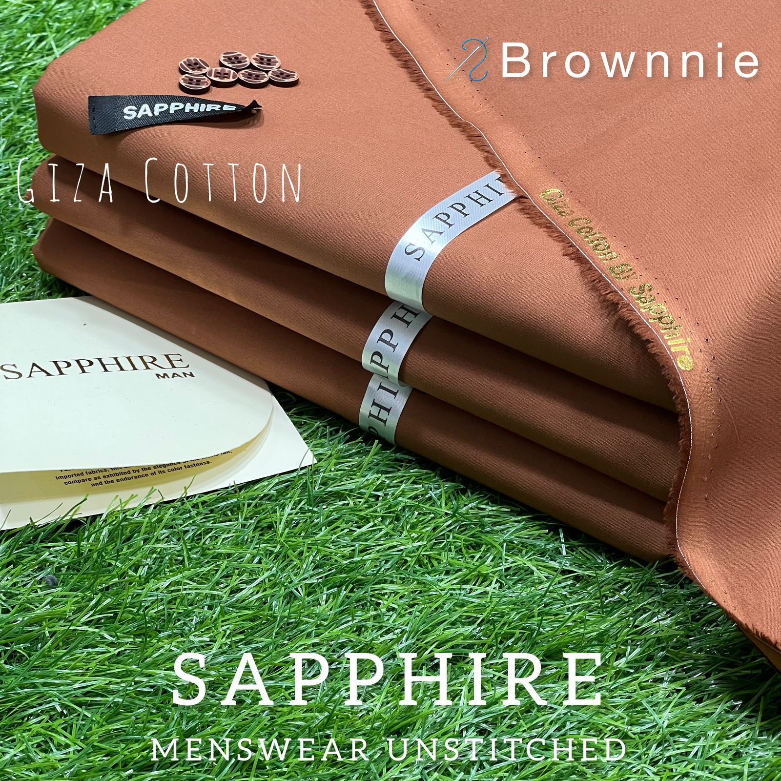 Sapphire Pure Super Luxury Soft Giza Cotton Unstitched Suit for Men | Brownnie | O-01
