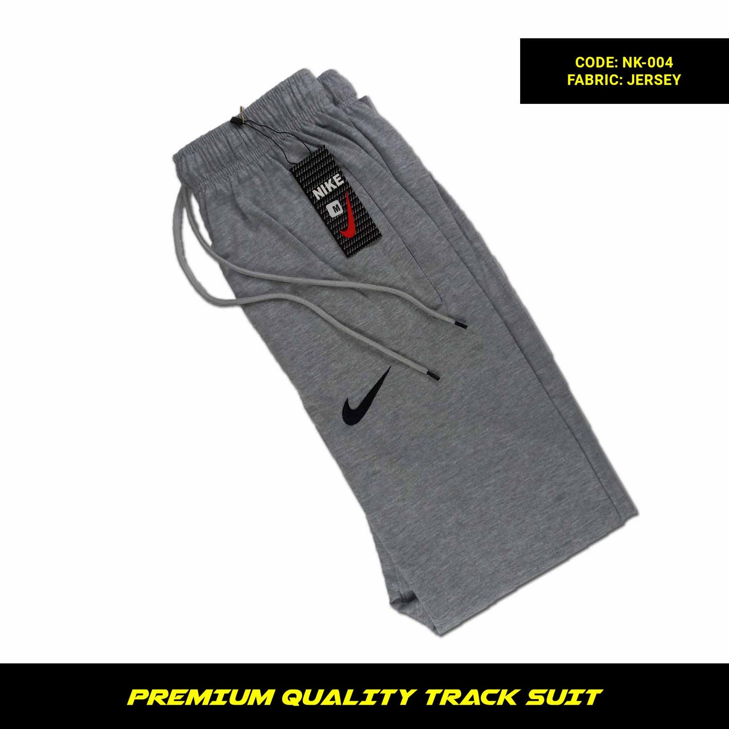 Men's premium jersey tracksuit with round neck and half sleeves. Tape to fasten trousers at waist. Loose-fitting. Zipper pockets. Perfect for workouts and casual wear.