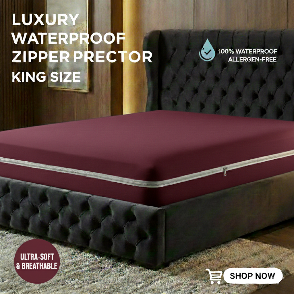 Waterproof mattress protector king size maroon - promotional banner