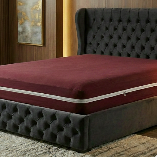 Waterproof zipper mattress protector king size in luxurious maroon color