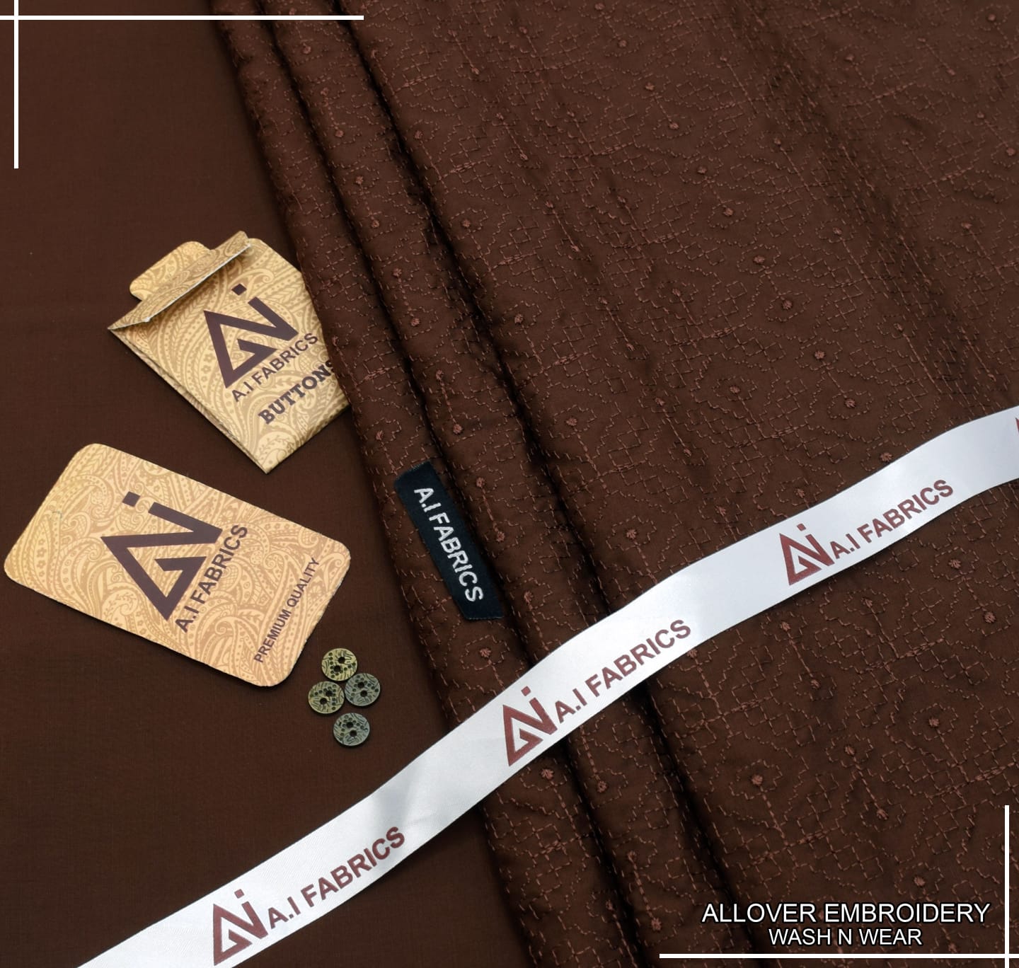 AI Fabrics Allover Embroidered Unstitched Suit for Men | Brown | AFEW-03