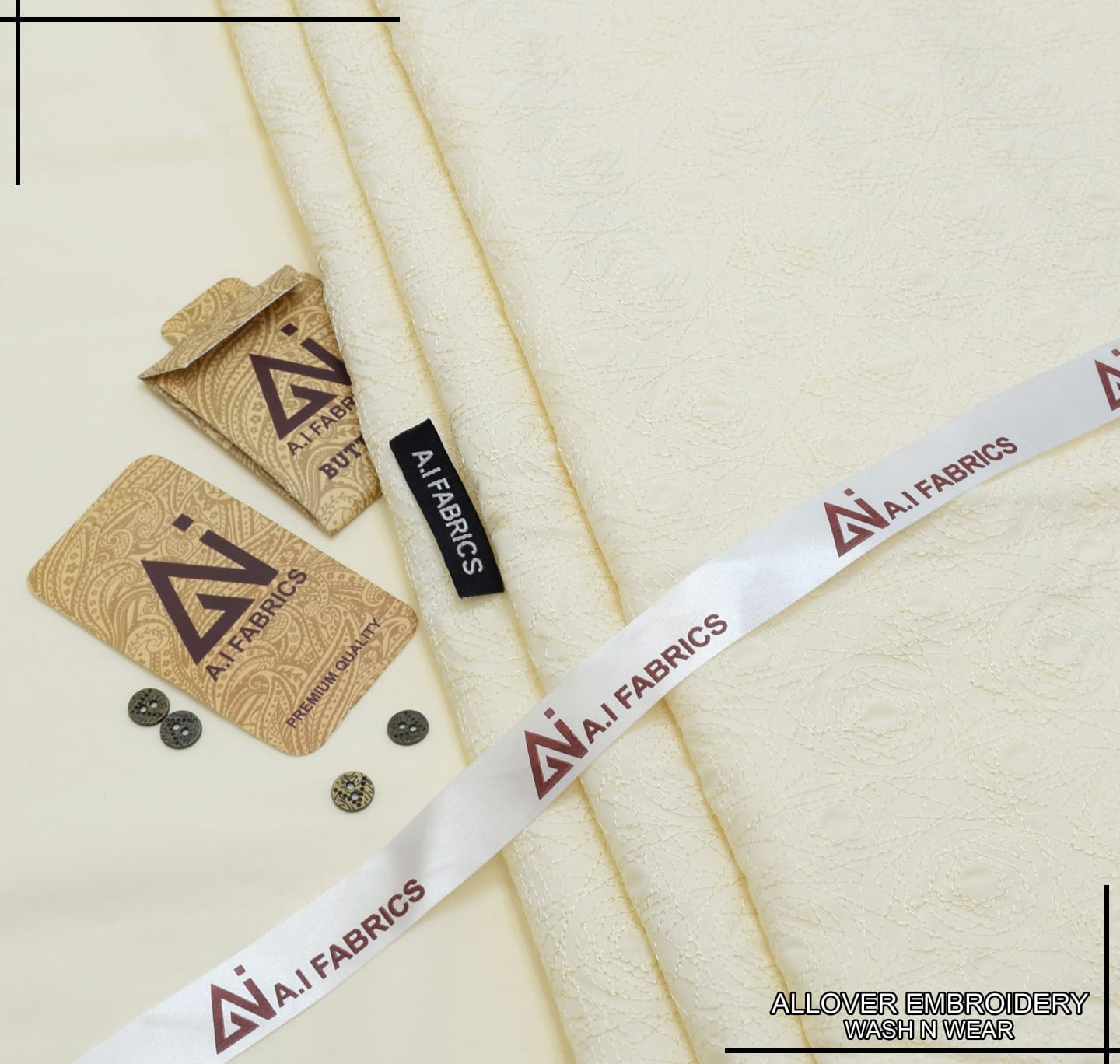 AI Fabrics Allover Embroidered Unstitched Suit for Men | Cream | AFEW-01