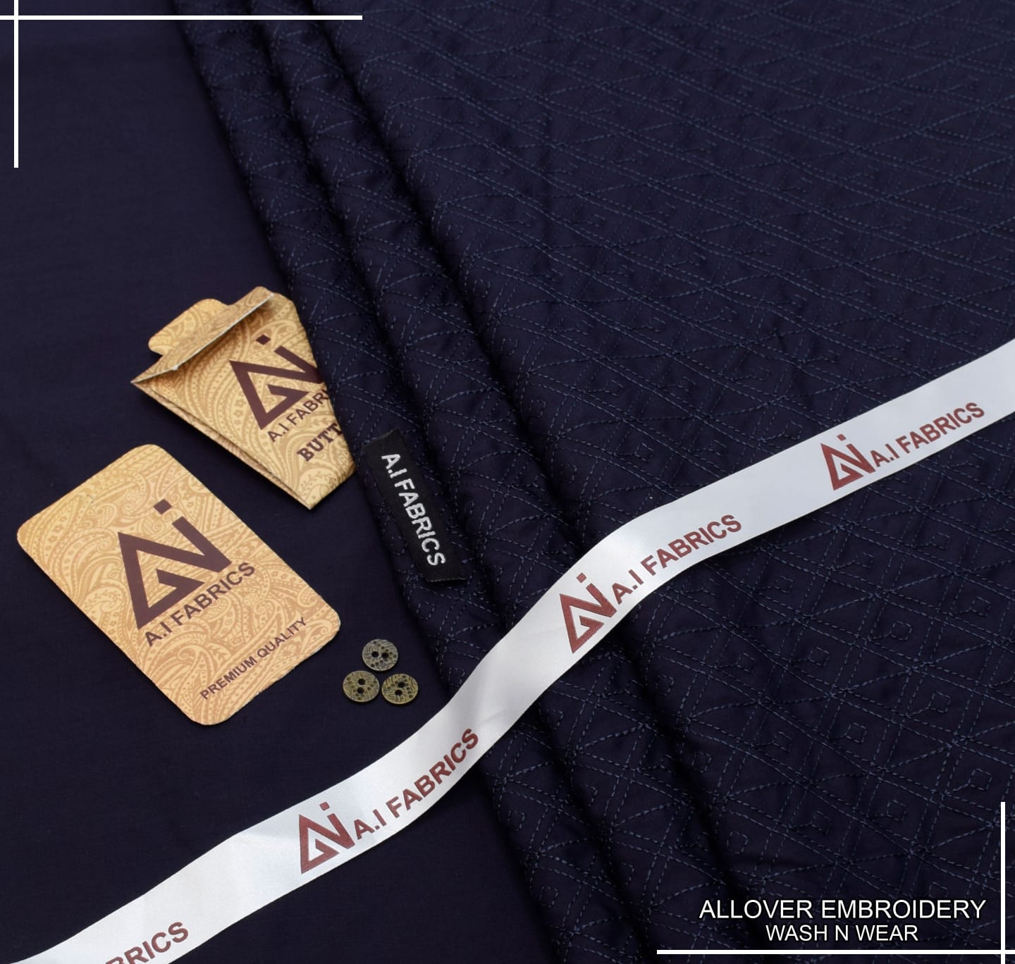 AI Fabrics Allover Embroidered Unstitched Suit for Men | Indigo | AFEW-08