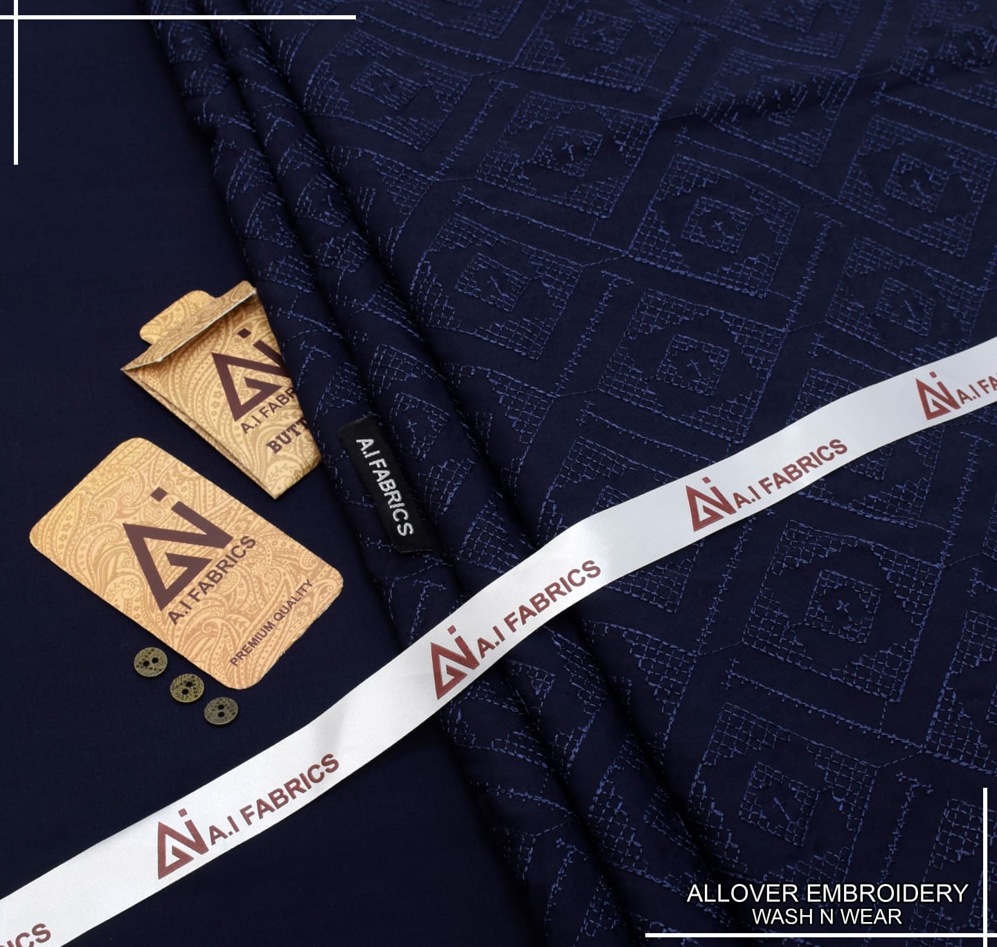 AI Fabrics Allover Embroidered Unstitched Suit for Men | Navy Blue | AFEW-04