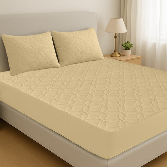 Comfortex Quilted Waterproof Mattress Cover | Protector | Beige | Double Bed | King Size