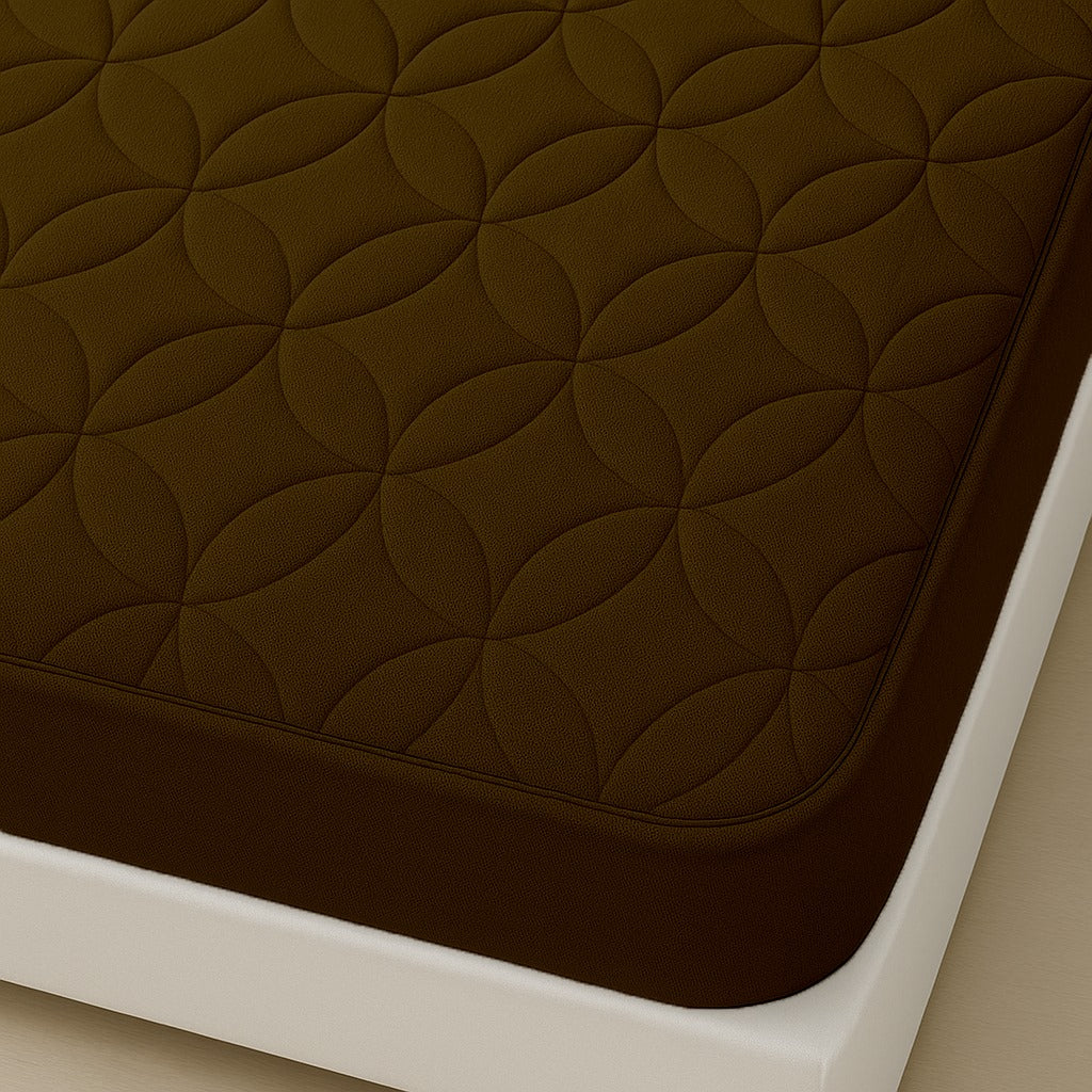Comfortex Quilted Waterproof Mattress Cover | Protector | Brown | Double Bed | King Size