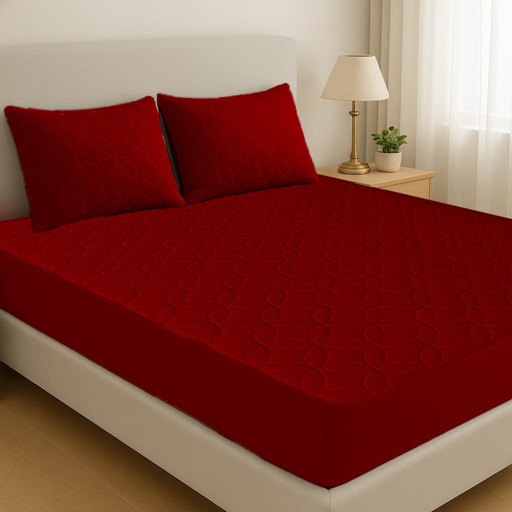 Comfortex Quilted Waterproof Mattress Cover | Protector | Maroon | Double Bed | King Size