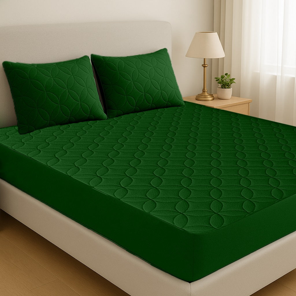 Comfortex Quilted Waterproof Mattress Cover | Protector | Green | Double Bed | King Size