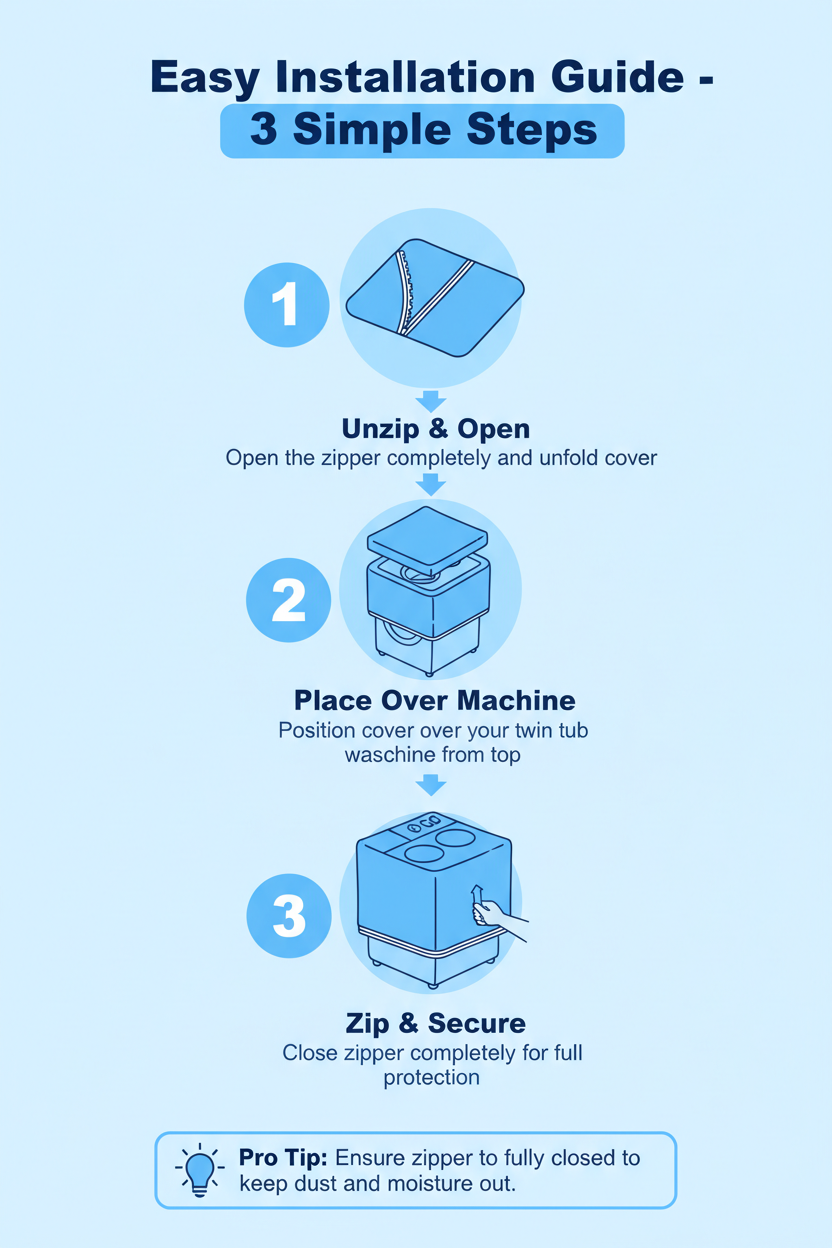 Step-by-step installation guide for twin tub washing machine cover - 3 easy steps