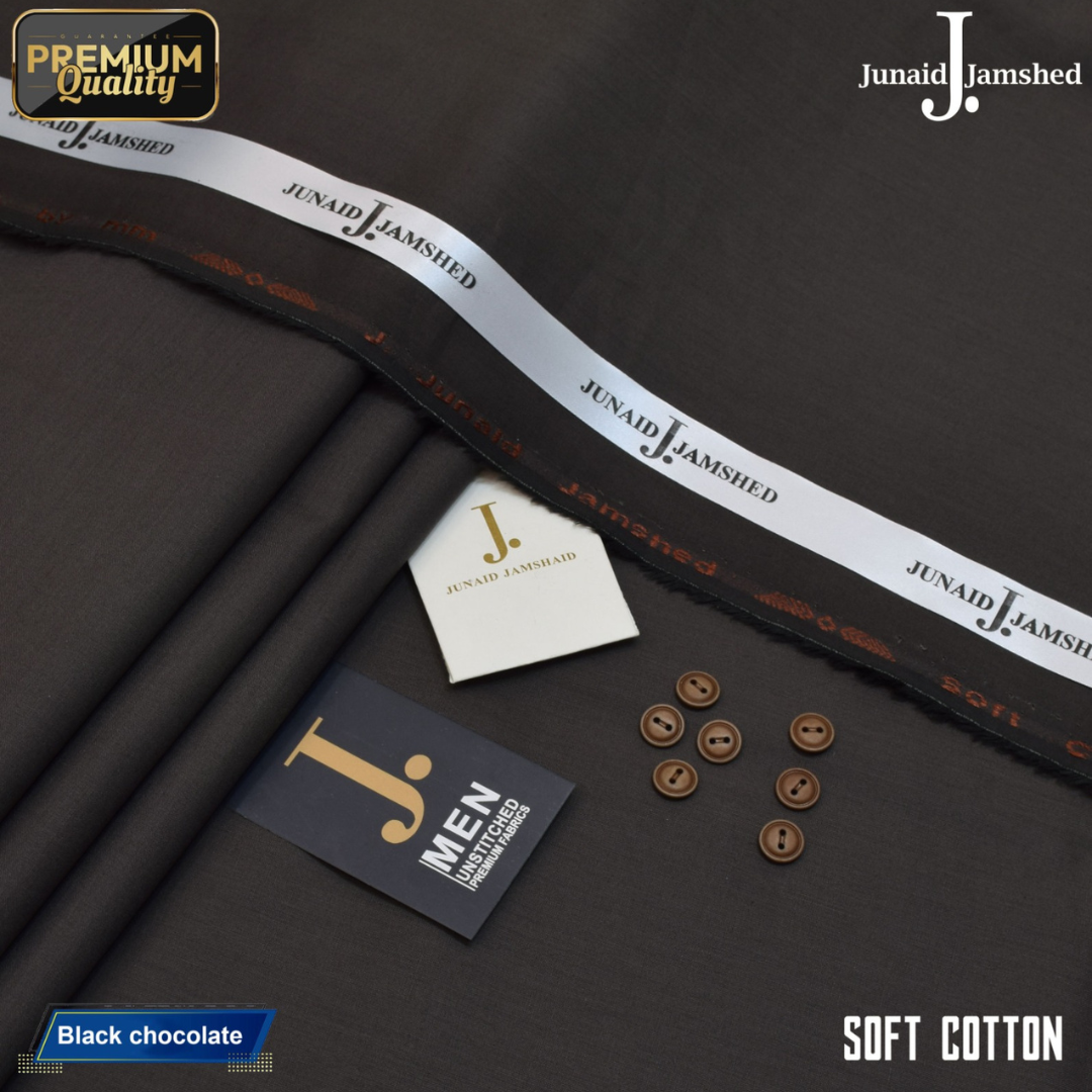 J. Premium Quality Summer Cotton Unstitched Suit for Men - Black Chocolate -JJCT-01